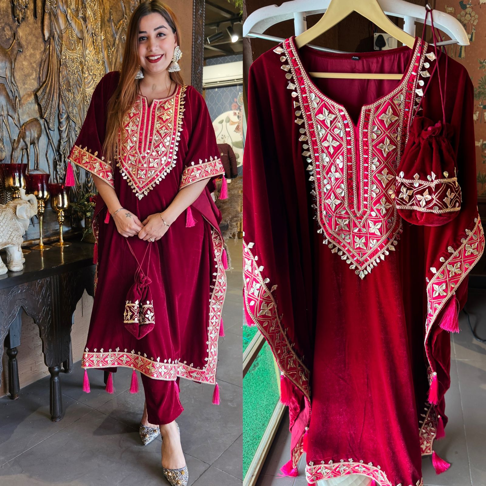 Pure Micro plain velvet kaaftan set