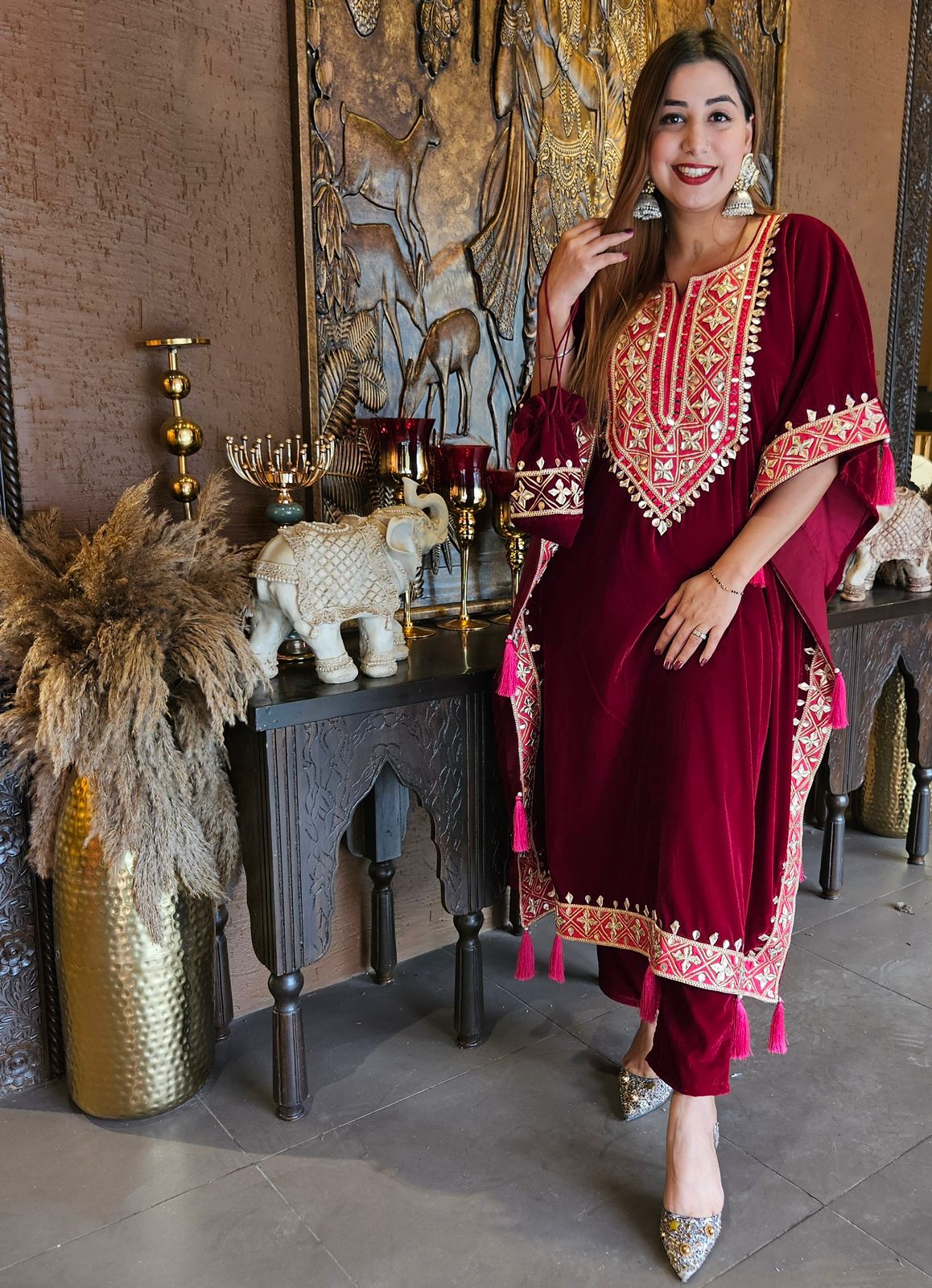 Pure Micro plain velvet kaaftan set