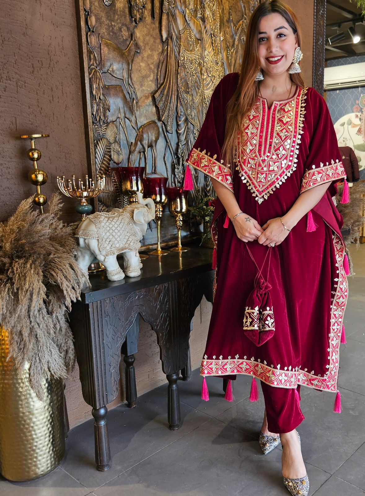 Pure Micro plain velvet kaaftan set