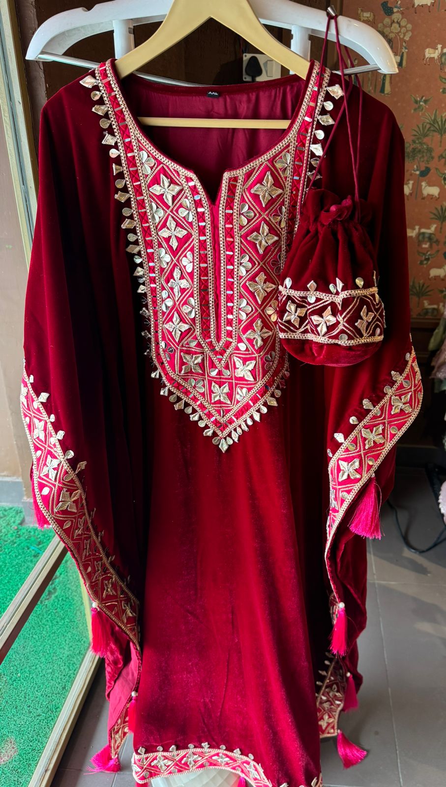 Pure Micro plain velvet kaaftan set