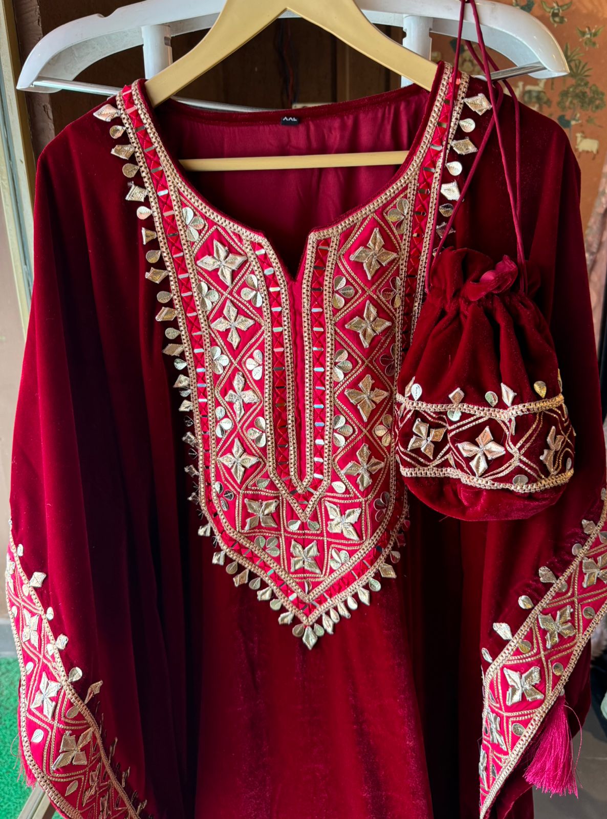 Pure Micro plain velvet kaaftan set