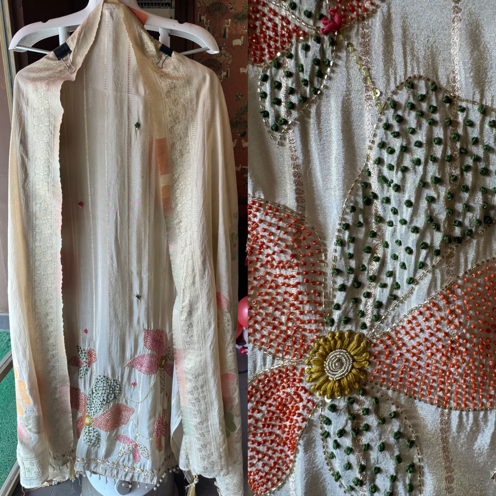 Mul tissue with self weaving design on the shirt