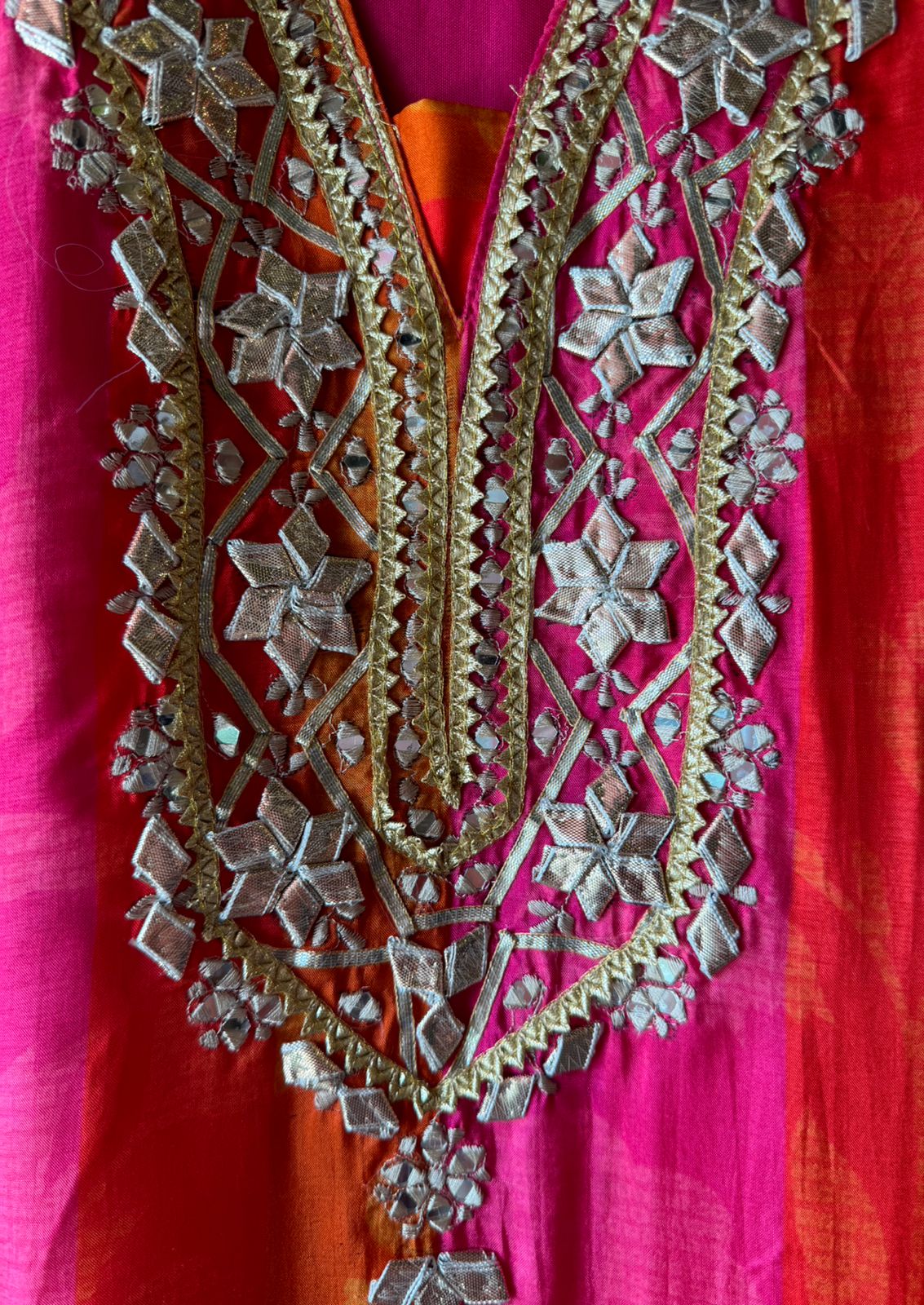 Pure Silk Suit Dual shaded orange & Pink