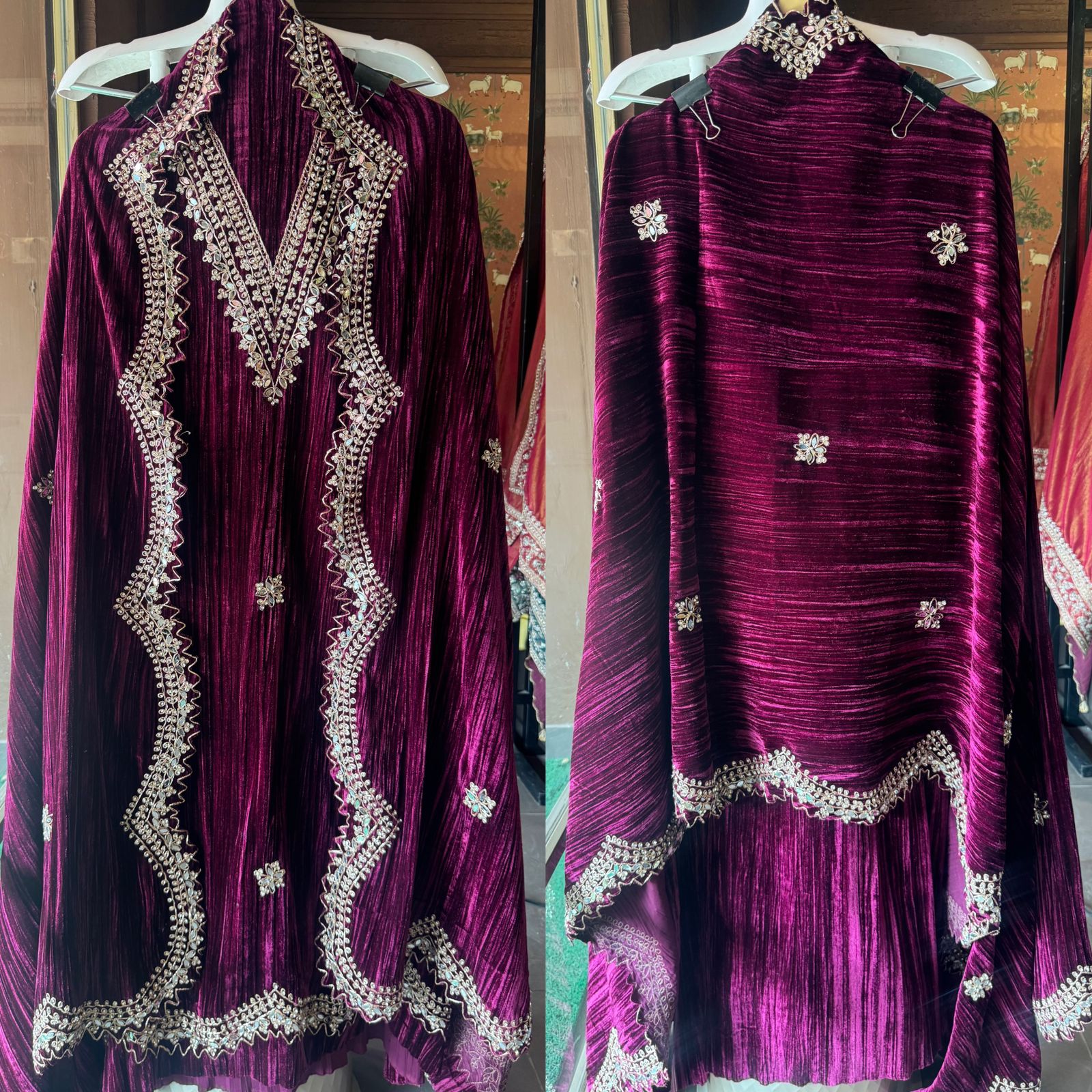 Crushed velvet unstitched Shirt