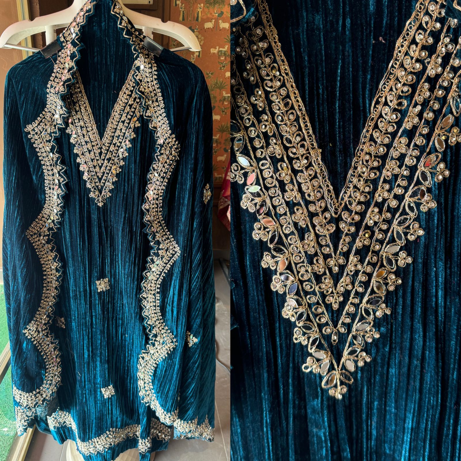 Crushed velvet unstitched Shirt