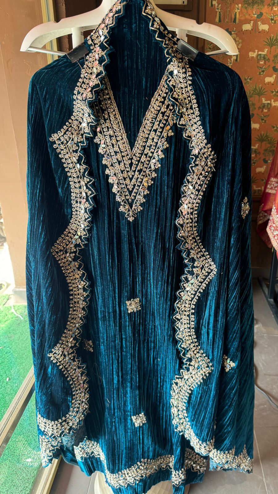 Crushed velvet unstitched Shirt