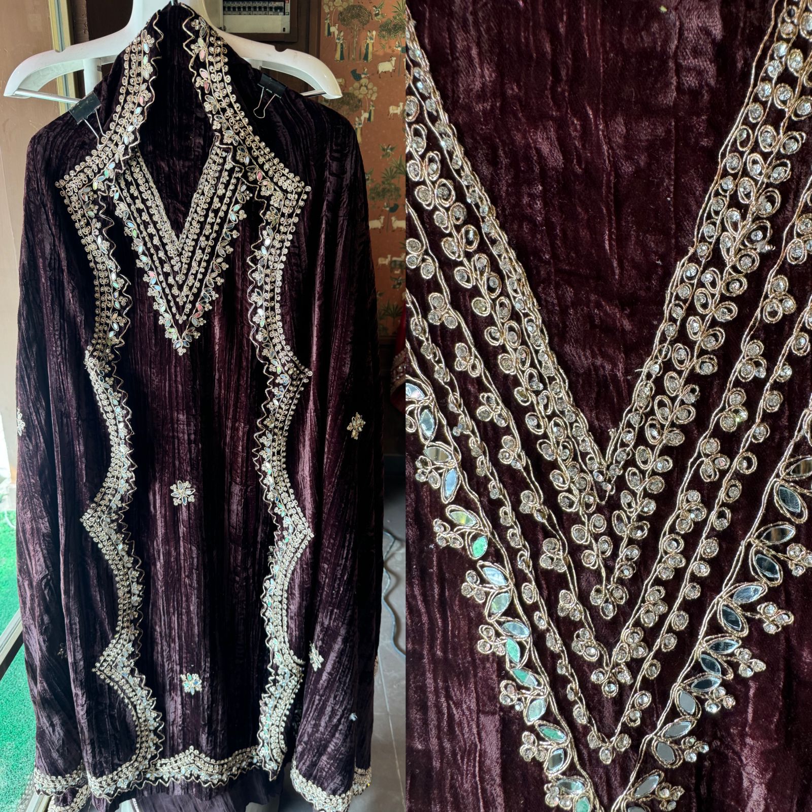 Crushed velvet unstitched Shirt