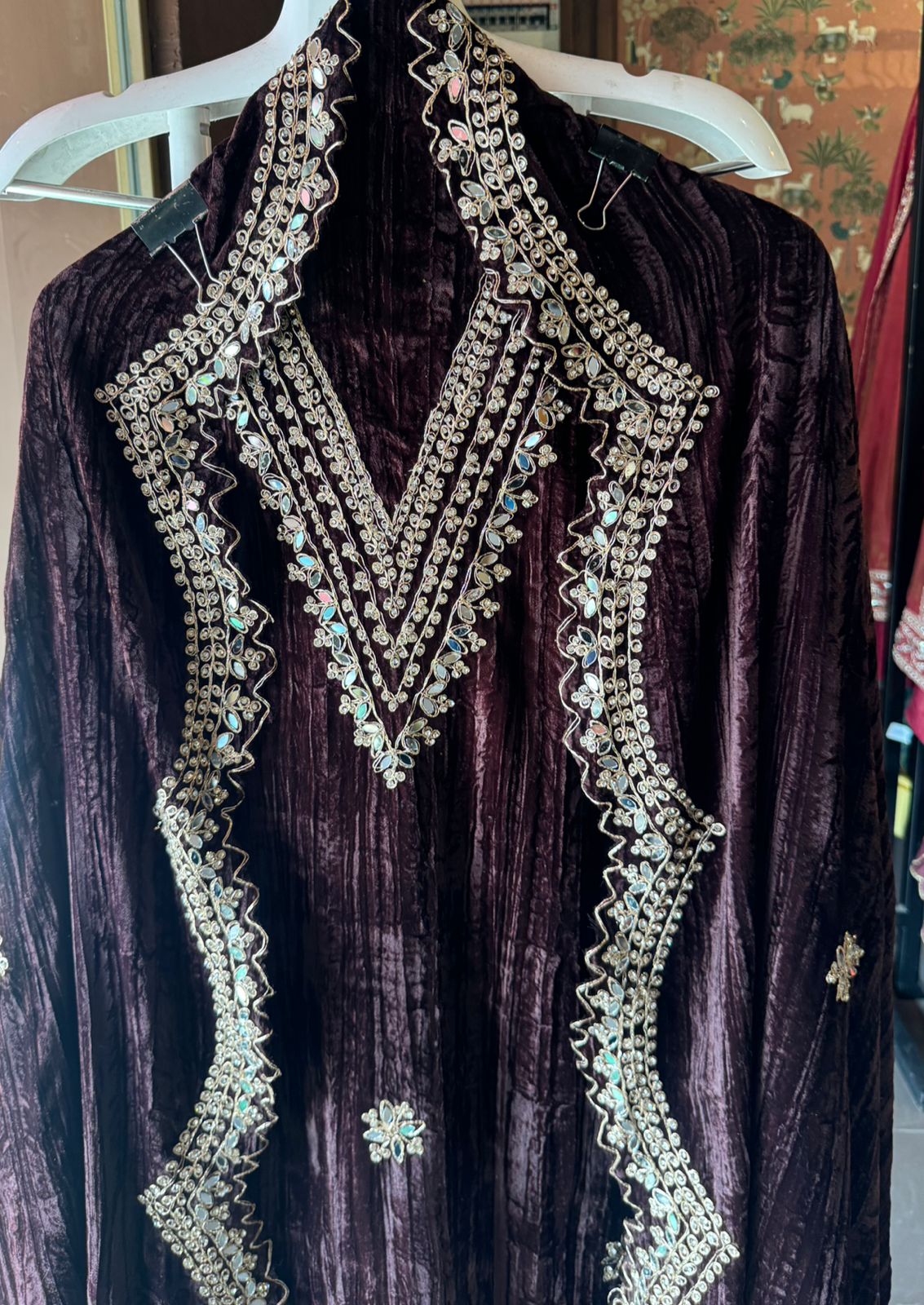 Crushed velvet unstitched Shirt