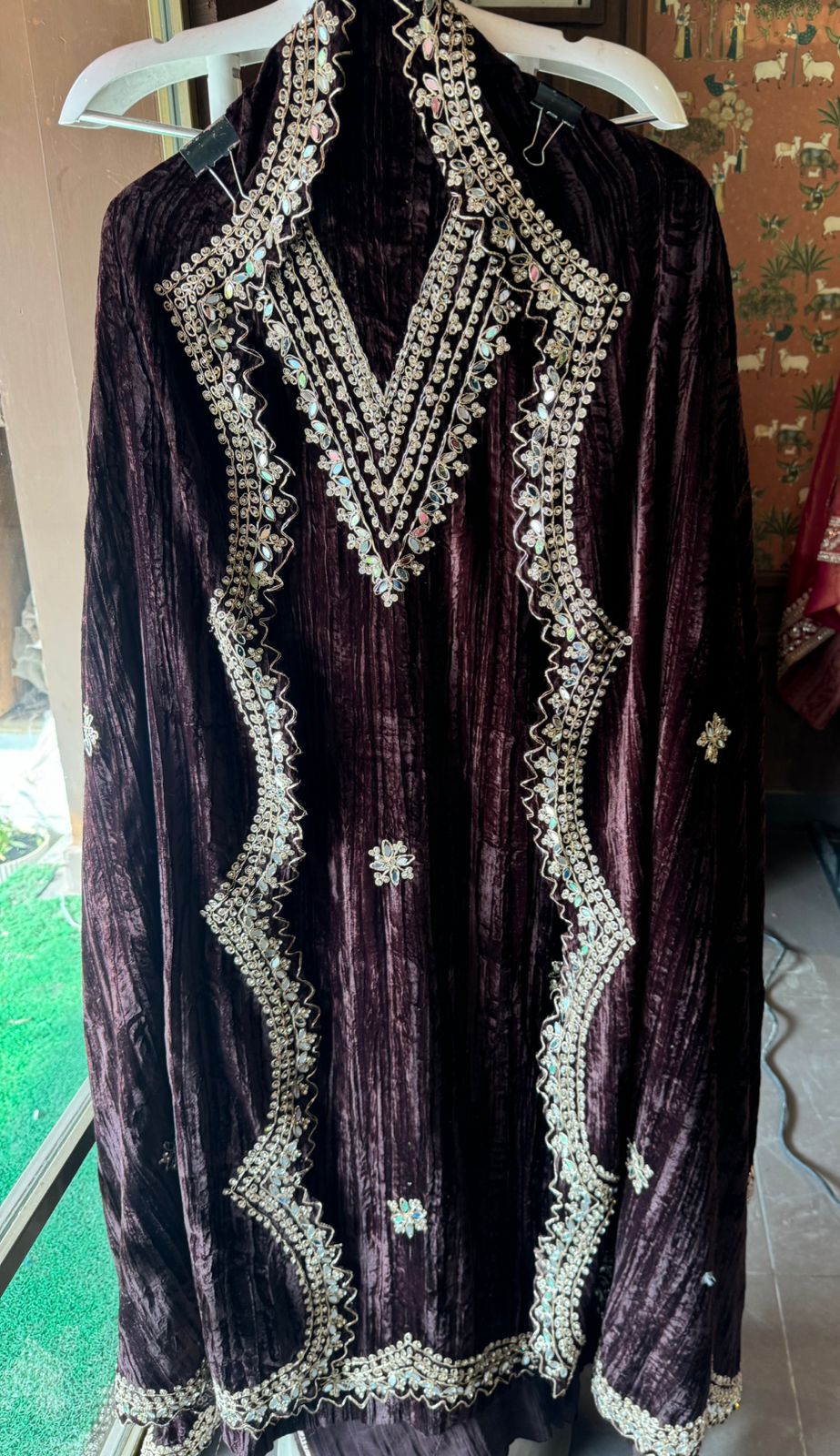 Crushed velvet unstitched Shirt