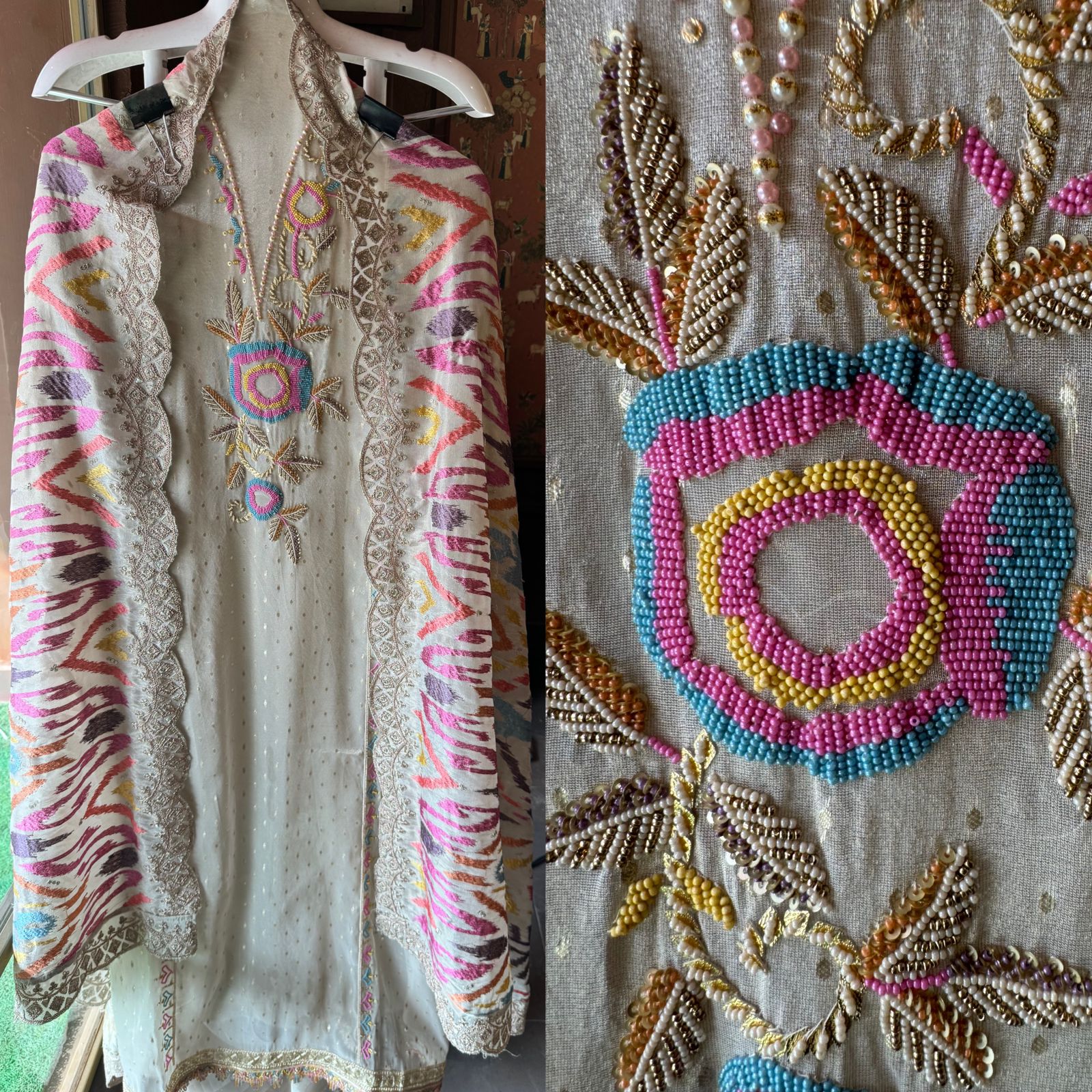 Shop Our New launch On tissue with Ikkat embroidered dupatta concept