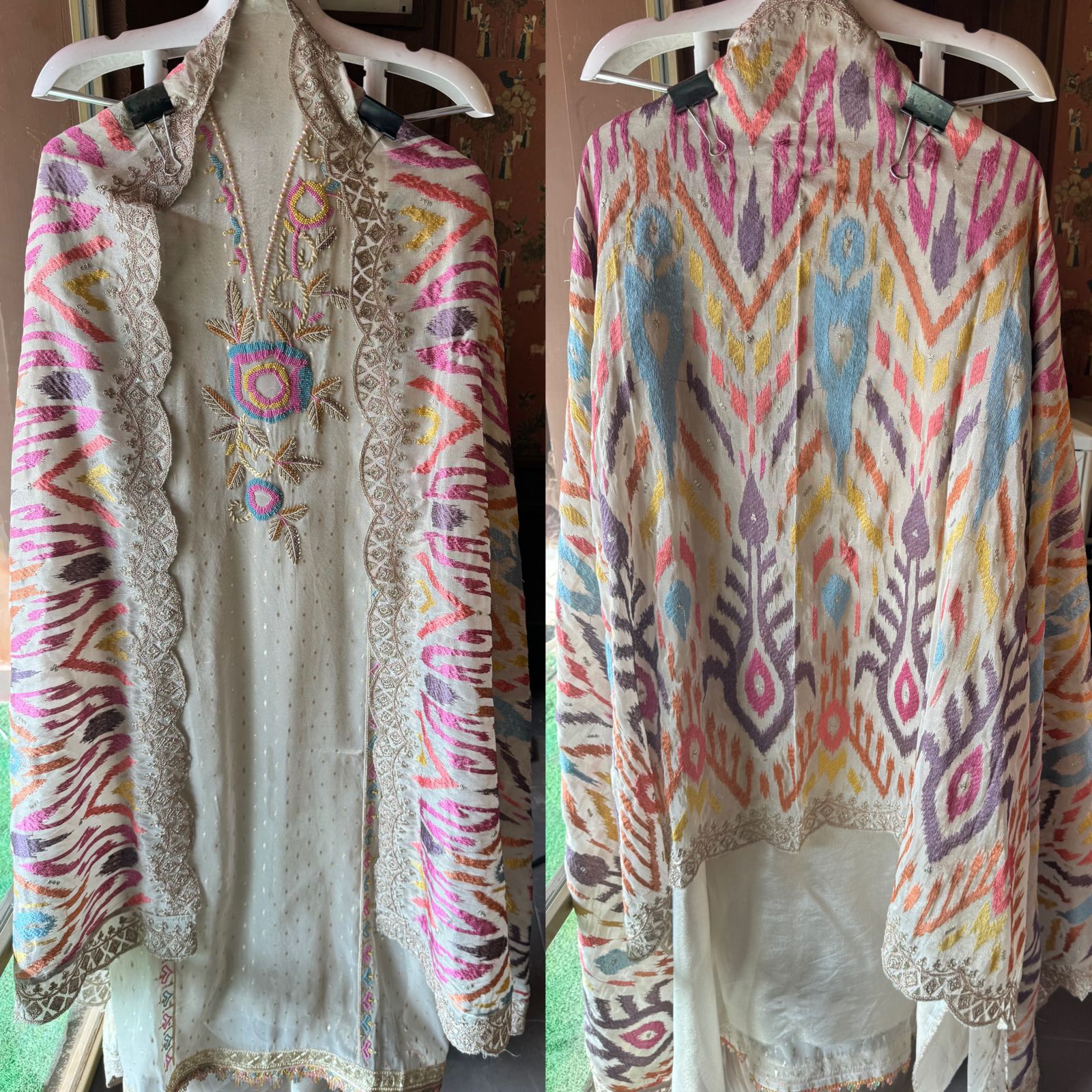 Shop Our New launch On tissue with Ikkat embroidered dupatta concept