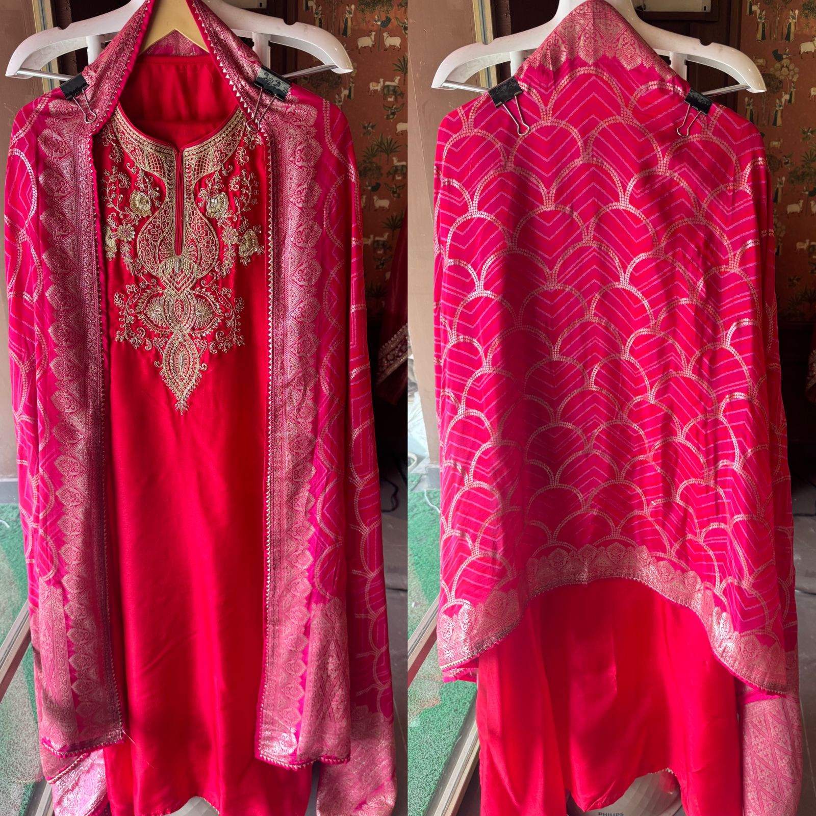 Pure Silk Unstitched Kurta with rajwada Style neckline