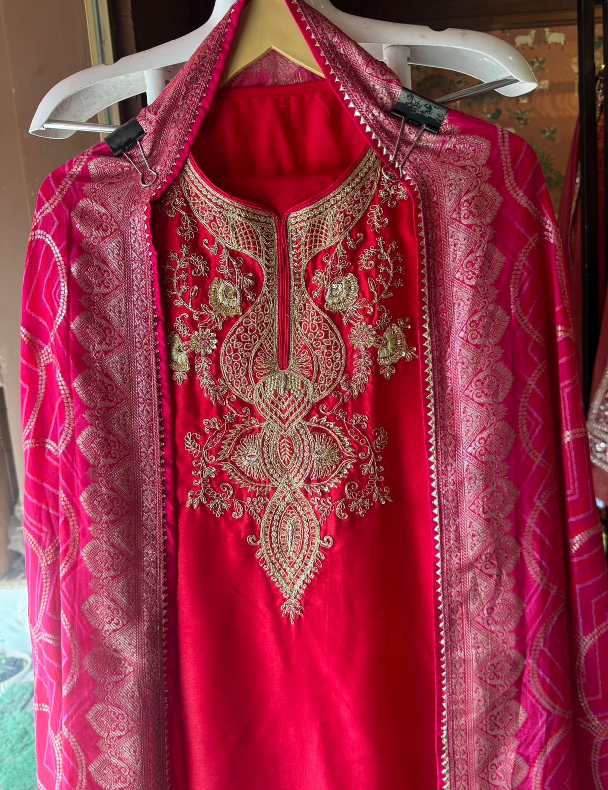 Pure Silk Unstitched Kurta with rajwada Style neckline