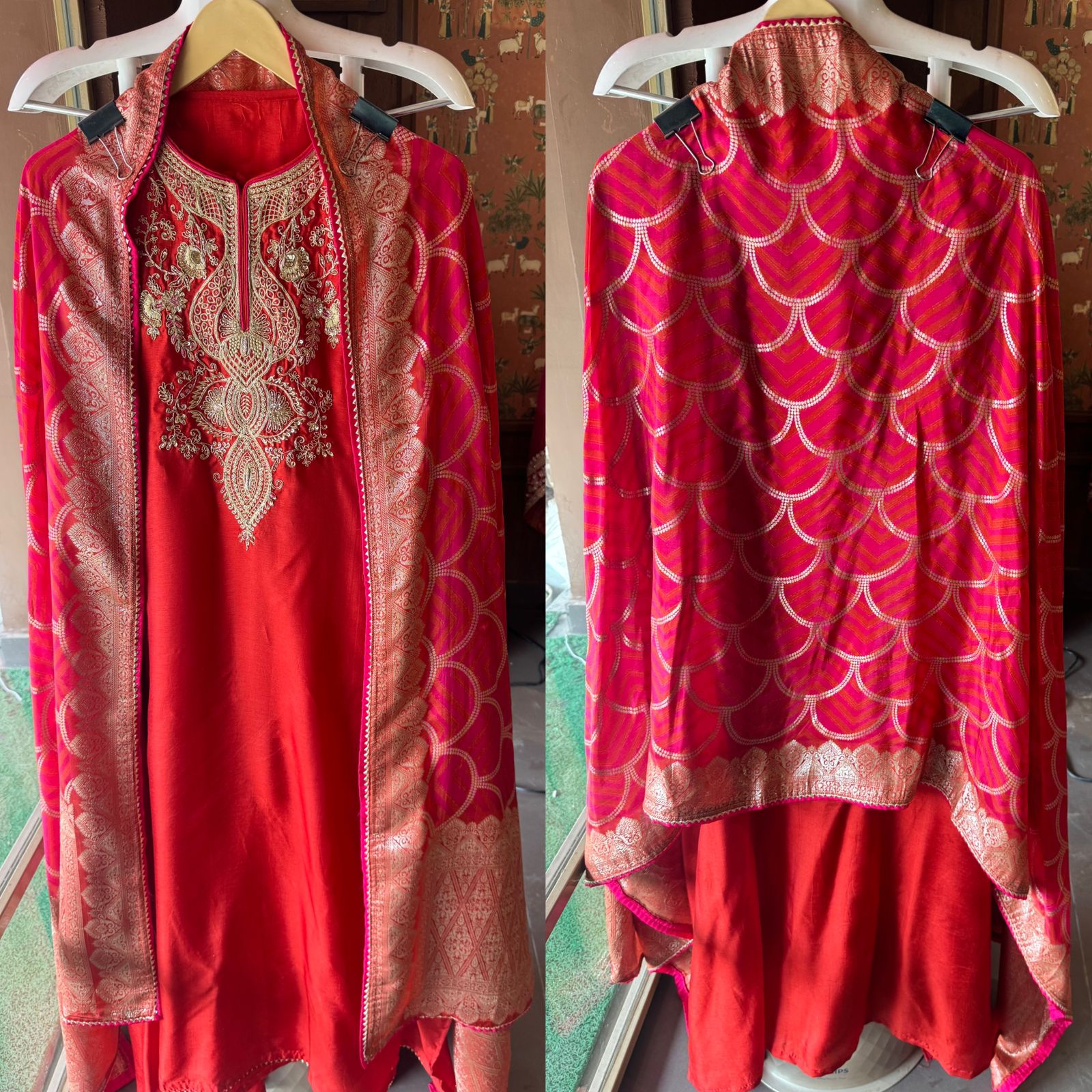 Pure Silk Unstitched Kurta with rajwada Style neckline