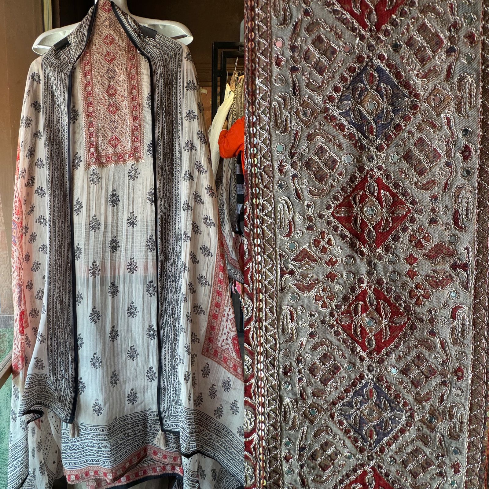 Soft organza Jaipuri block printed Suits