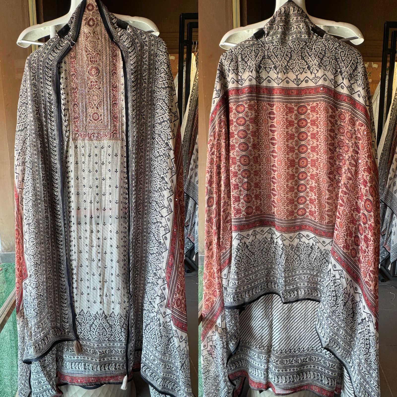 Soft organza Jaipuri block printed Suits