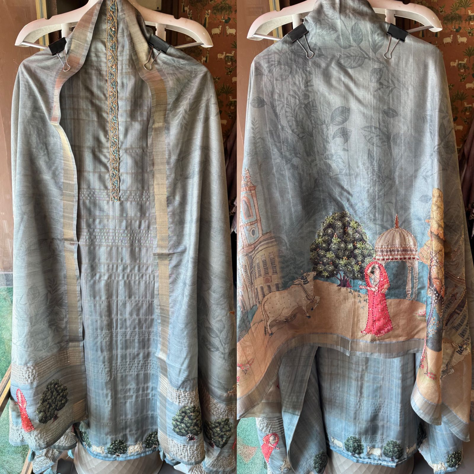 Pure Maheshwari Silk Unstitched Suit design