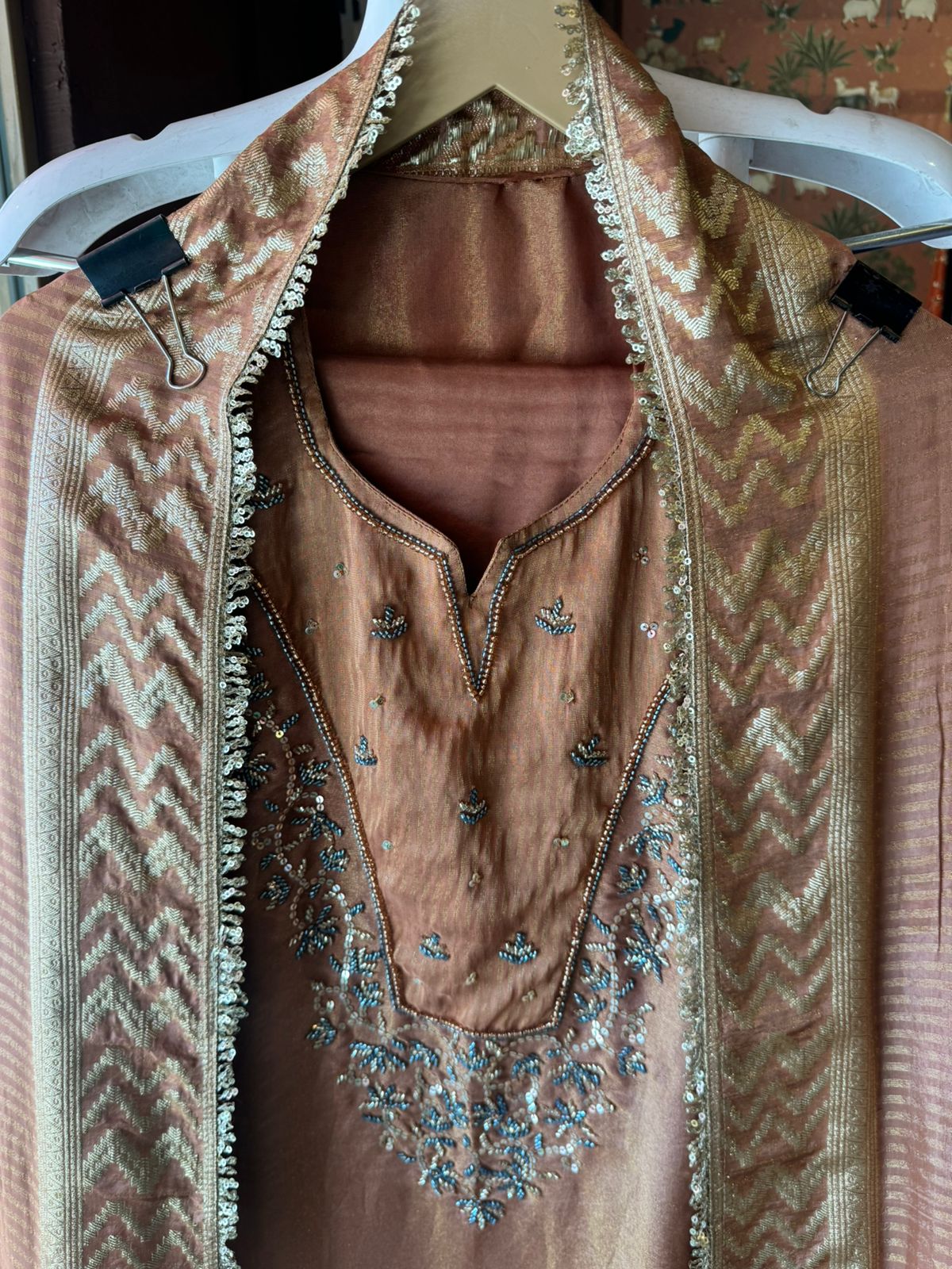 Shimmer tissue semi stitched suit