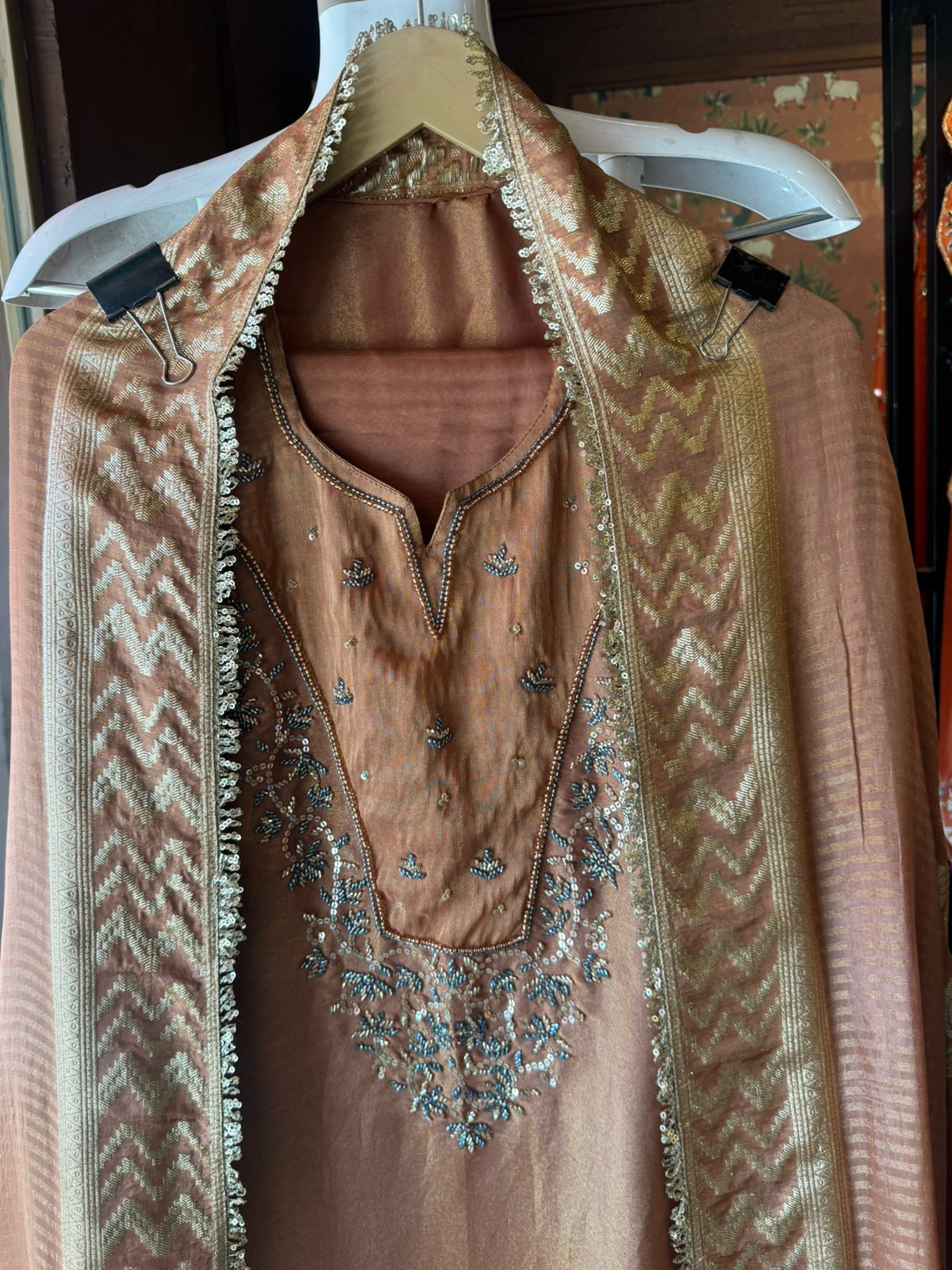 Shimmer tissue semi stitched suit