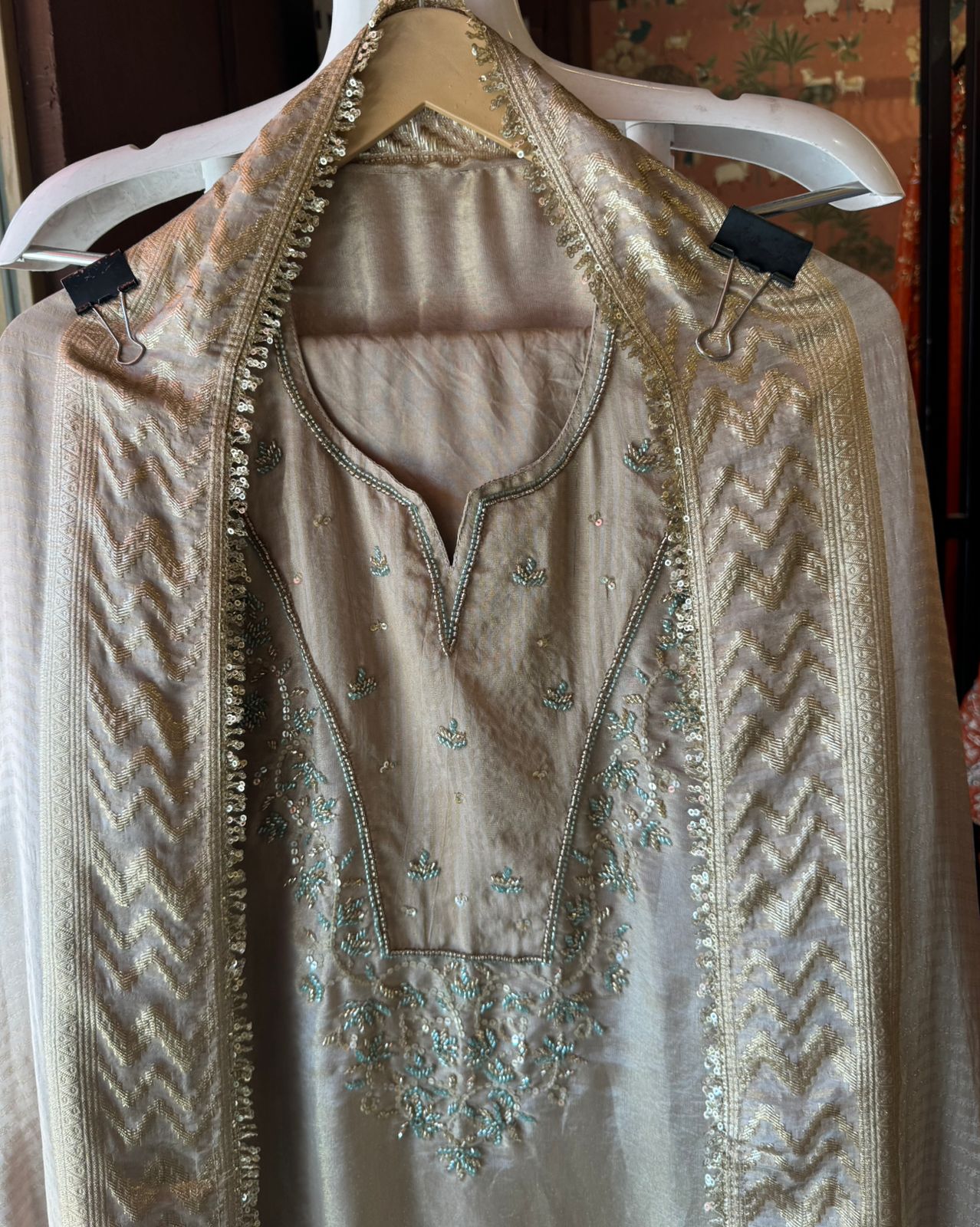 Shimmer tissue semi stitched suit