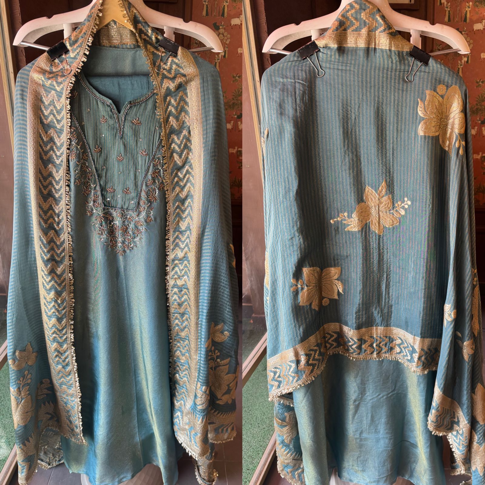 Shimmer tissue semi stitched suit