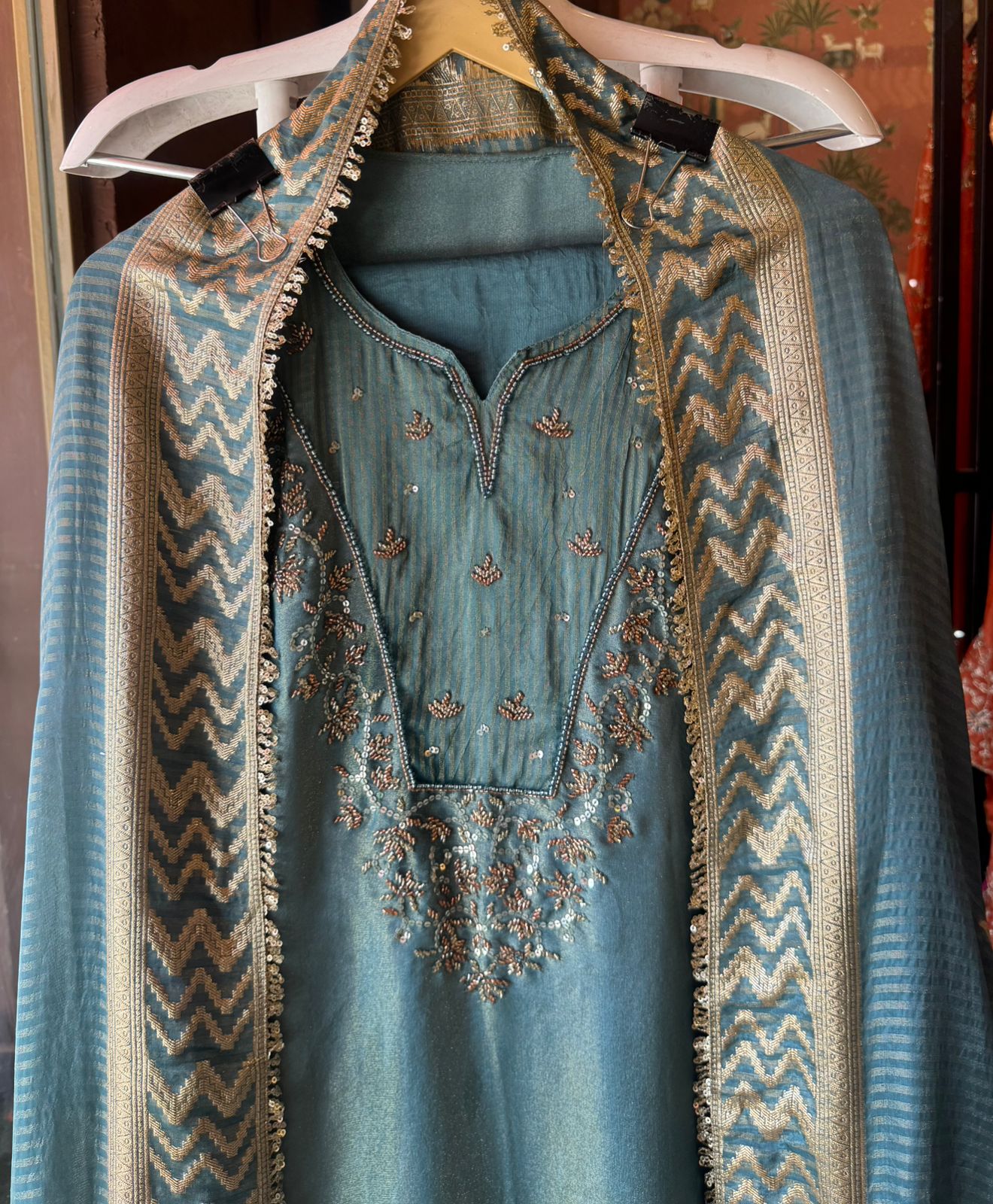 Shimmer tissue semi stitched suit