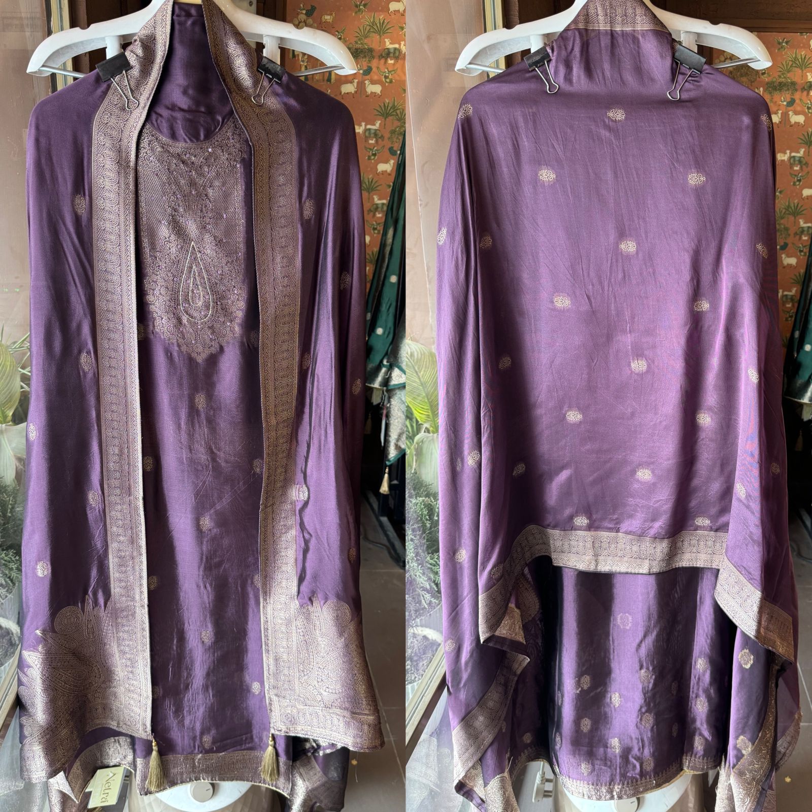 Pure 100% silk Suits with zari weavings concept on the full suit