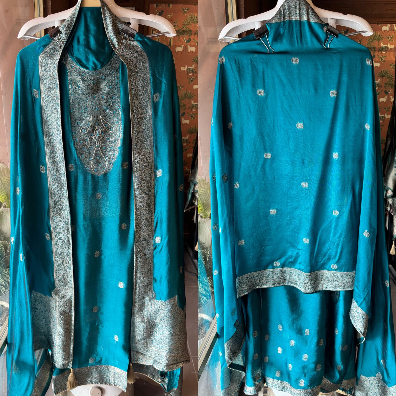 Pure 100% silk Suits with zari weavings concept on the full suit