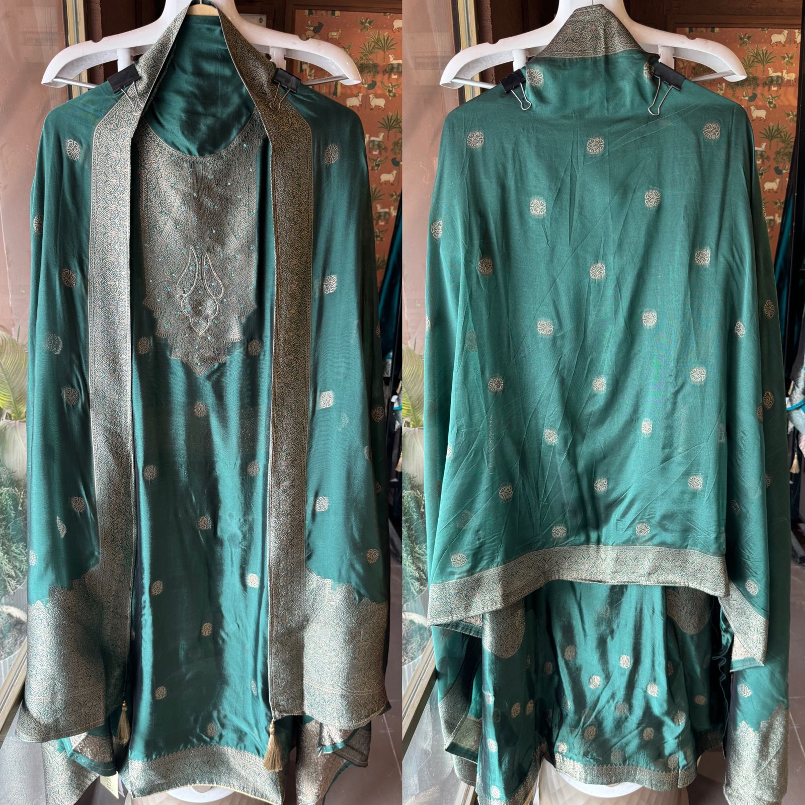 Pure 100% silk Suits with zari weavings concept on the full suit