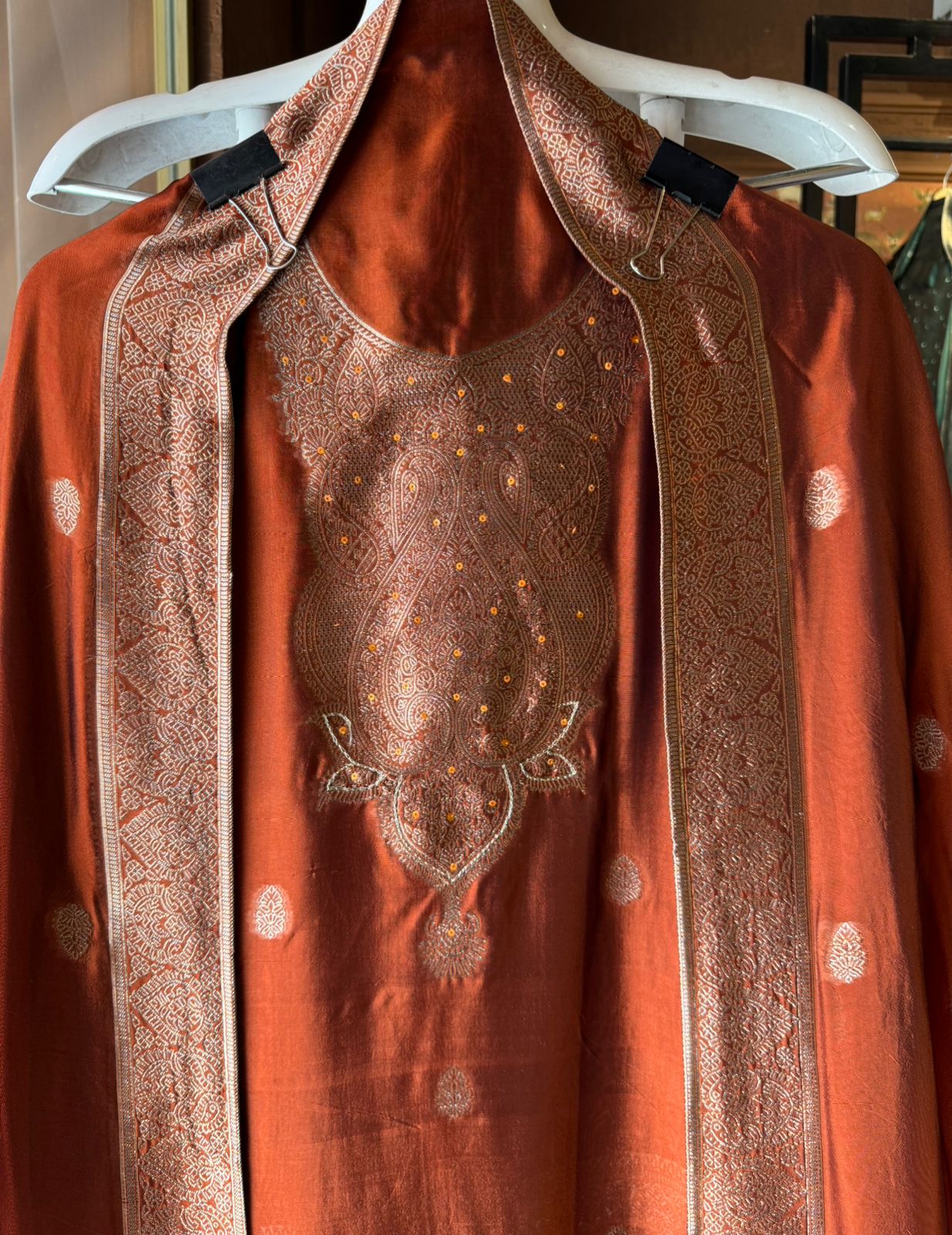 Pure 100% silk Suits with zari weavings concept on the full suit