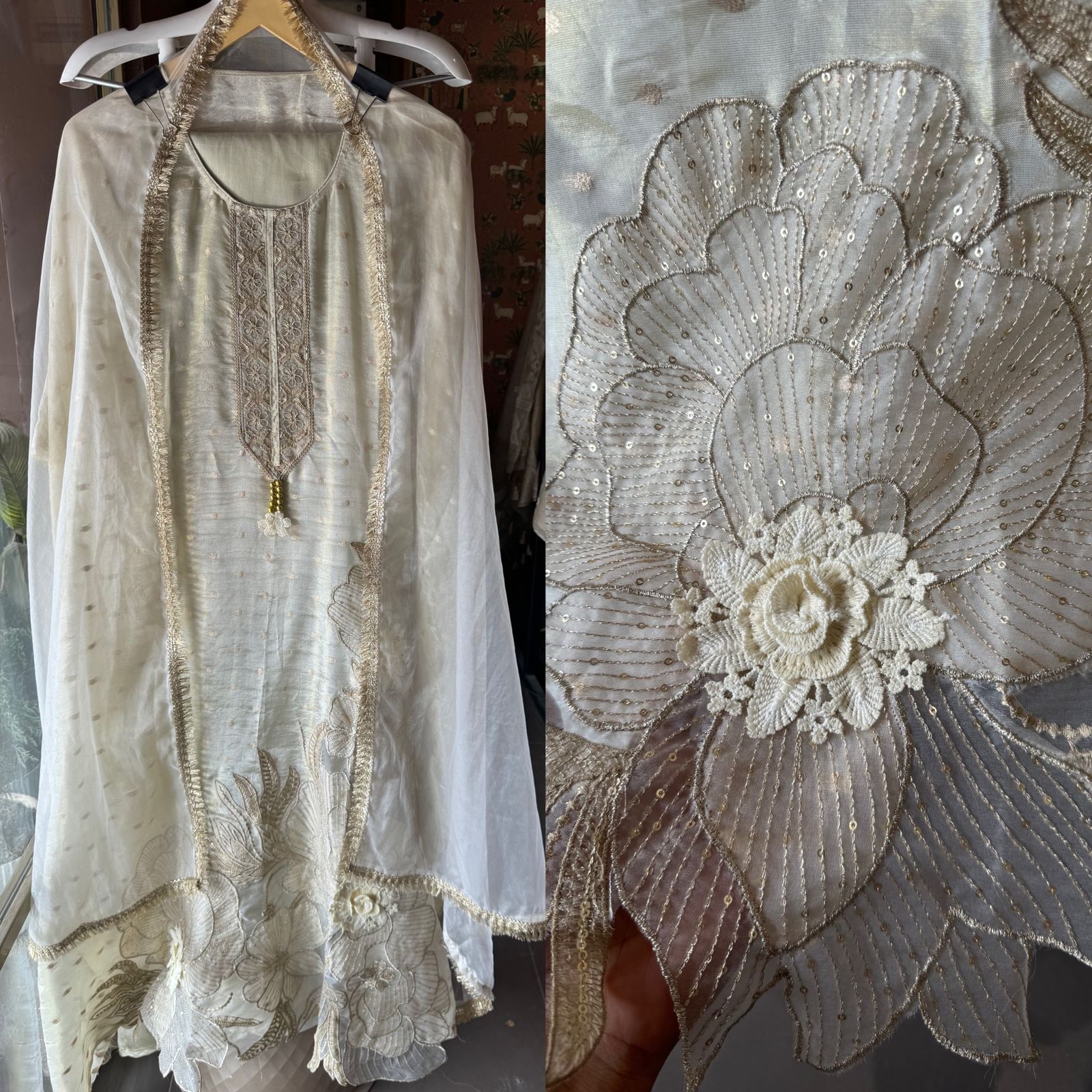 Soft shimmer tissue Unstitched Full size shirt