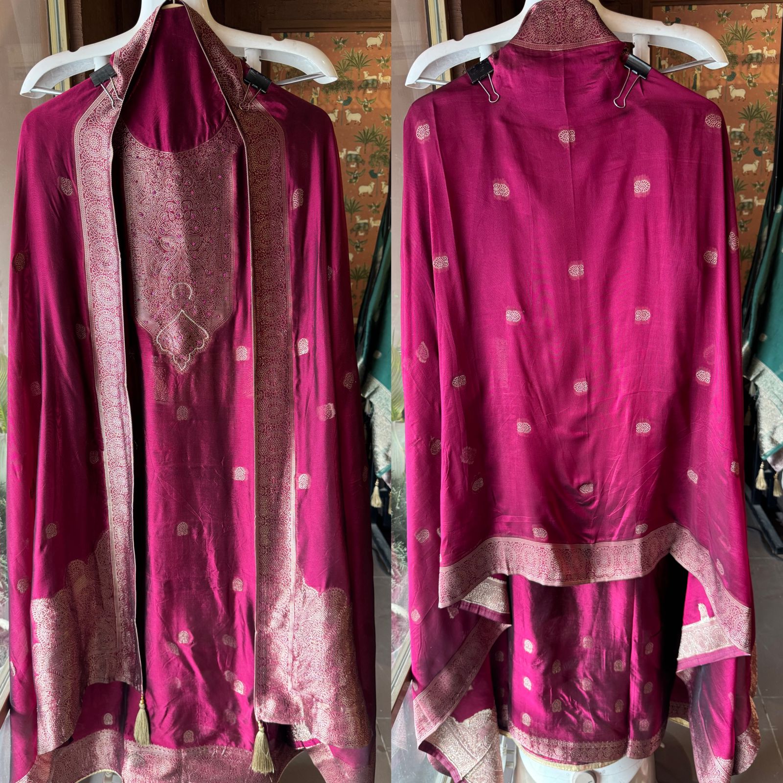 Pure 100% silk Suits with zari weavings concept on the full suit