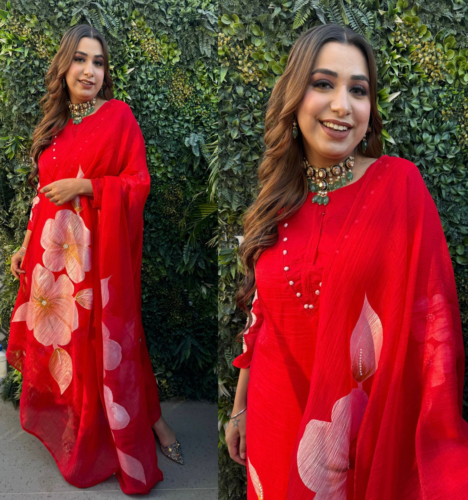 Presenting a very gorgeous Kareena Kapoor inspired Red hand painted suit