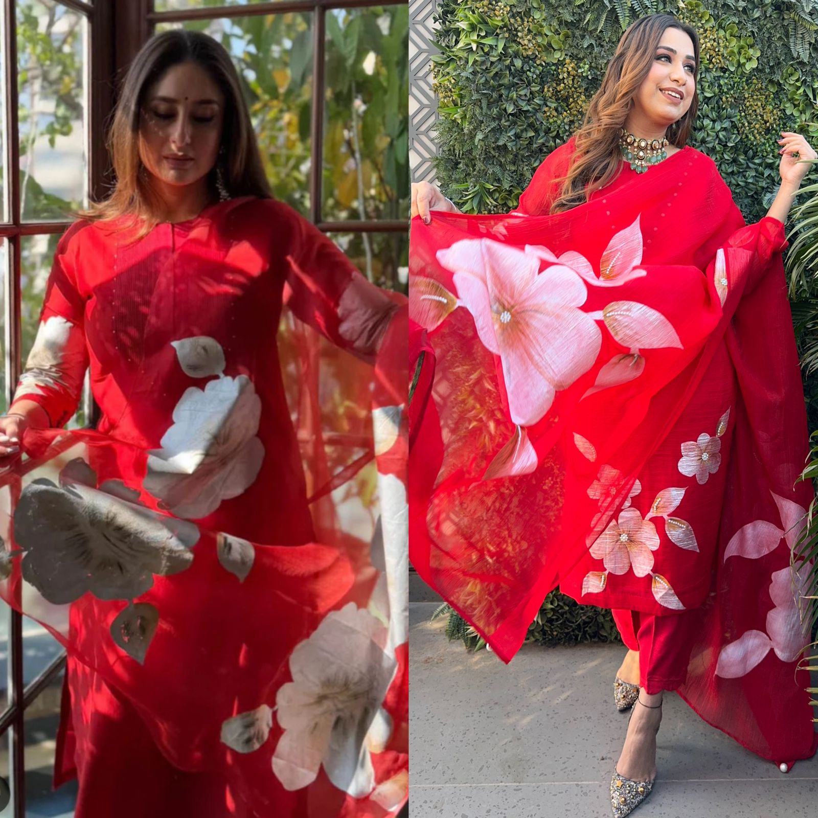 Presenting a very gorgeous Kareena Kapoor inspired Red hand painted suit