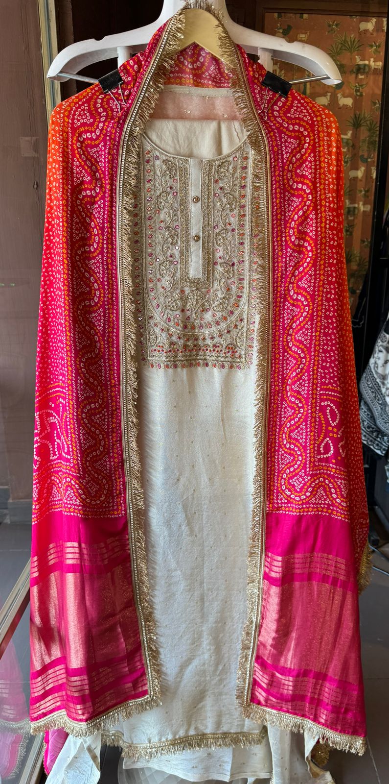 Pure shimmer tissue unstitched Kurta