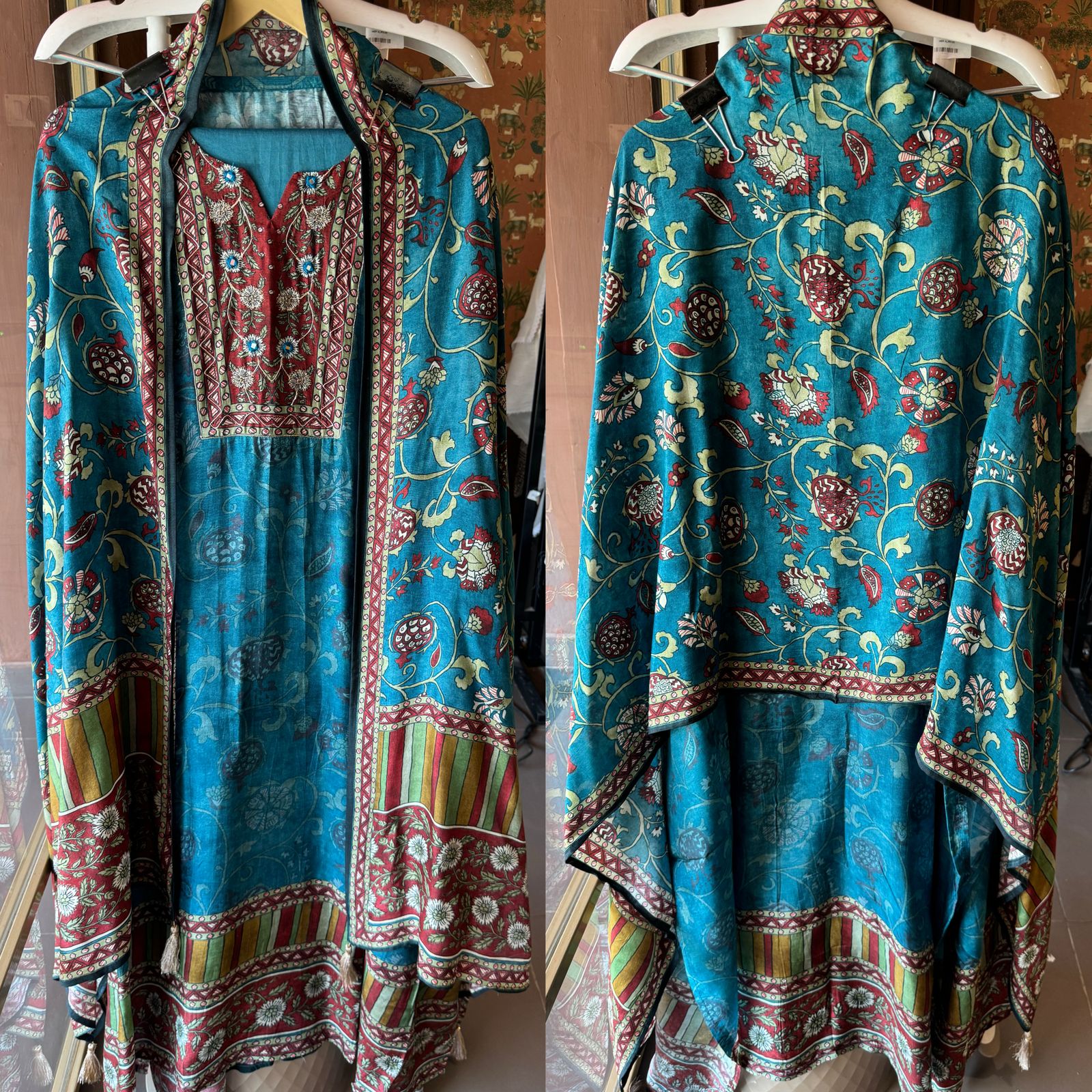 Pure silk Kalamkaari printed Silk Suit