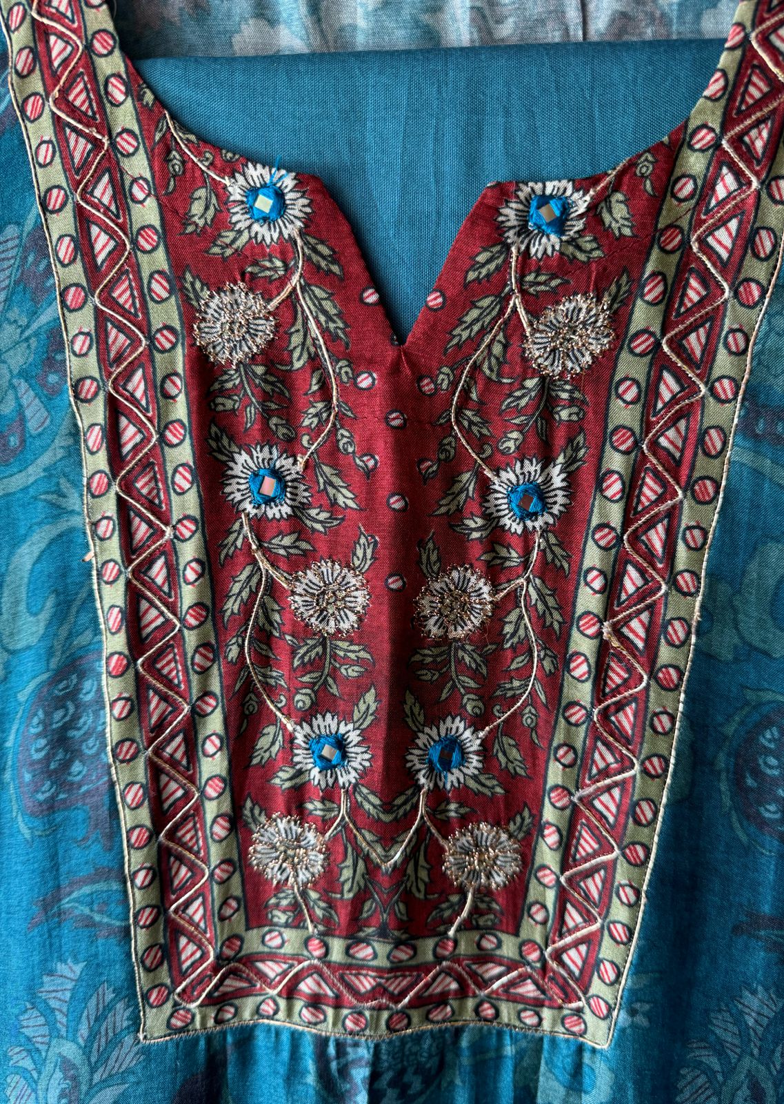 Pure silk Kalamkaari printed Silk Suit