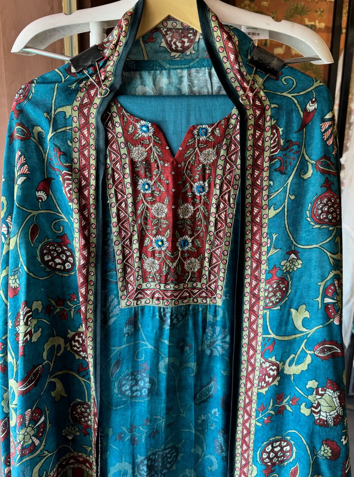 Pure silk Kalamkaari printed Silk Suit