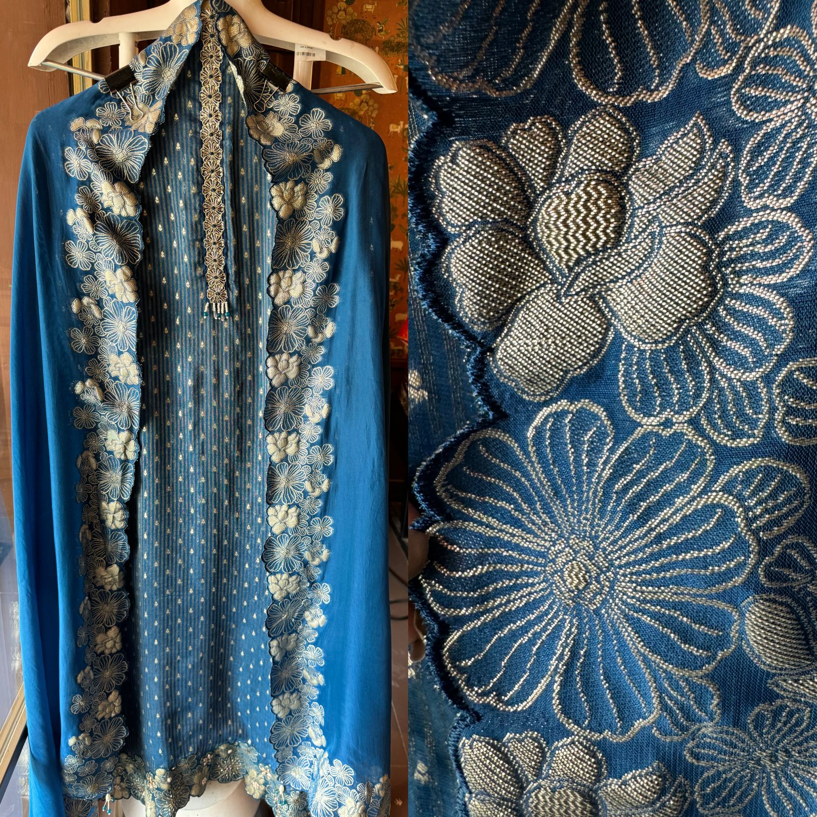 Self organza Bootidaar shirt with embroidered floral