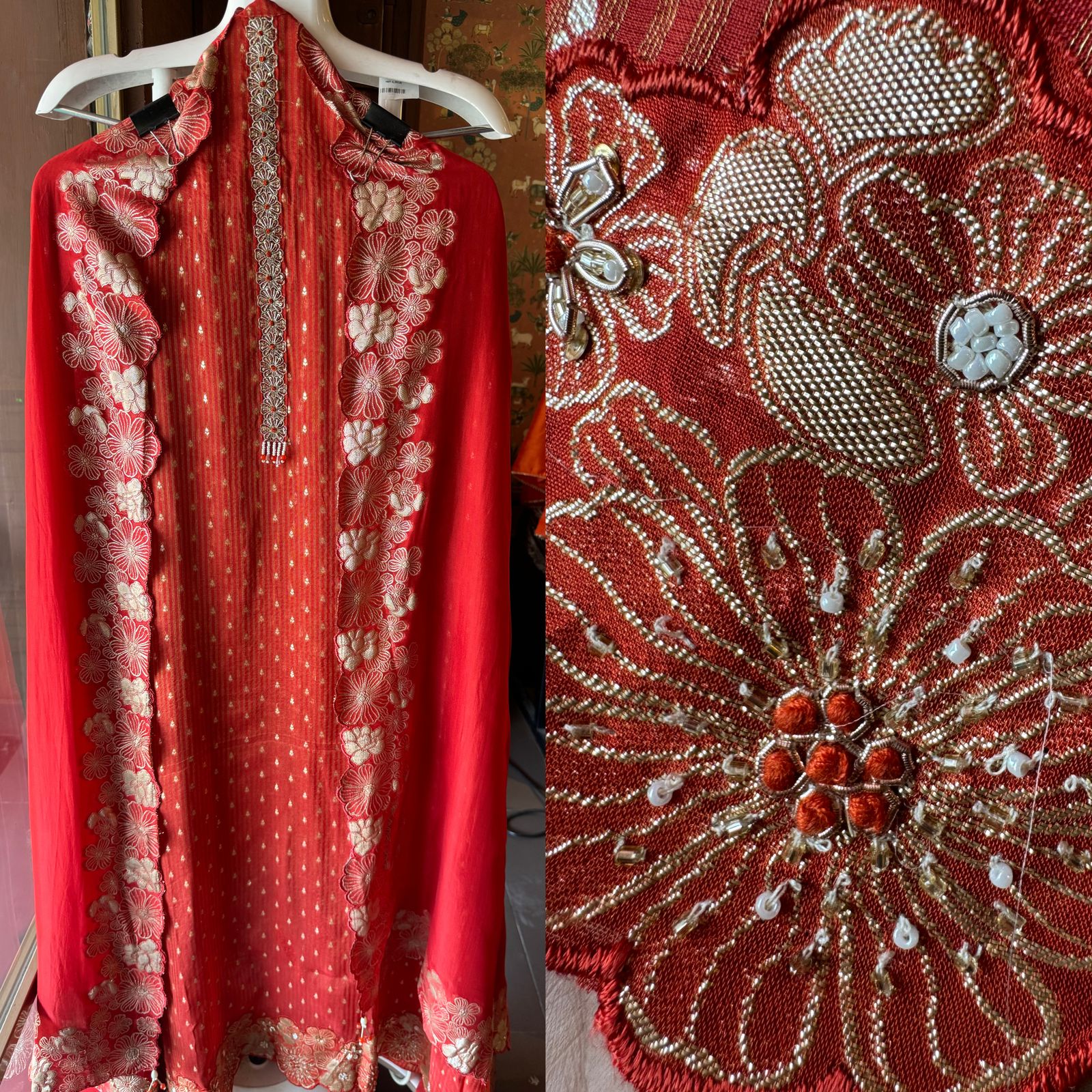 Self organza Bootidaar shirt with embroidered floral