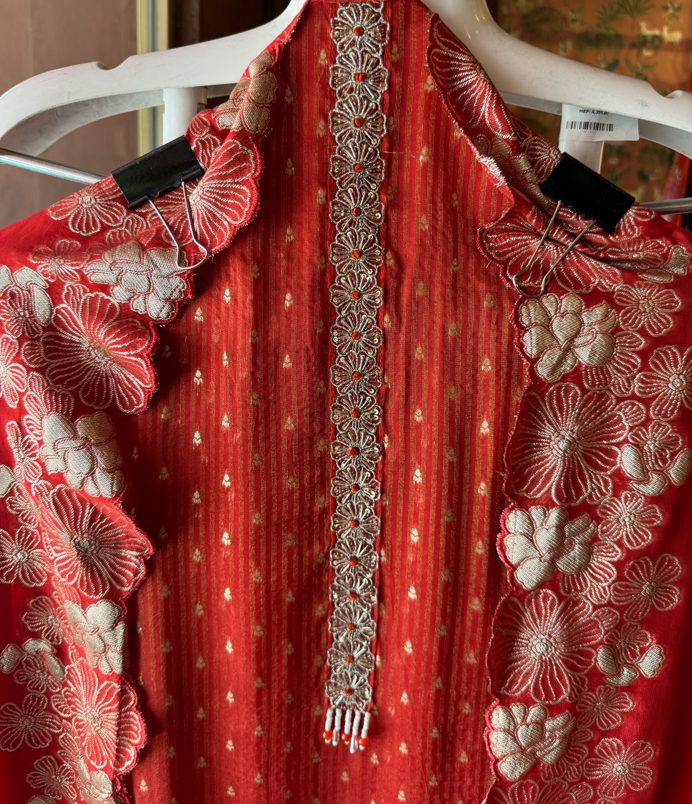 Self organza Bootidaar shirt with embroidered floral