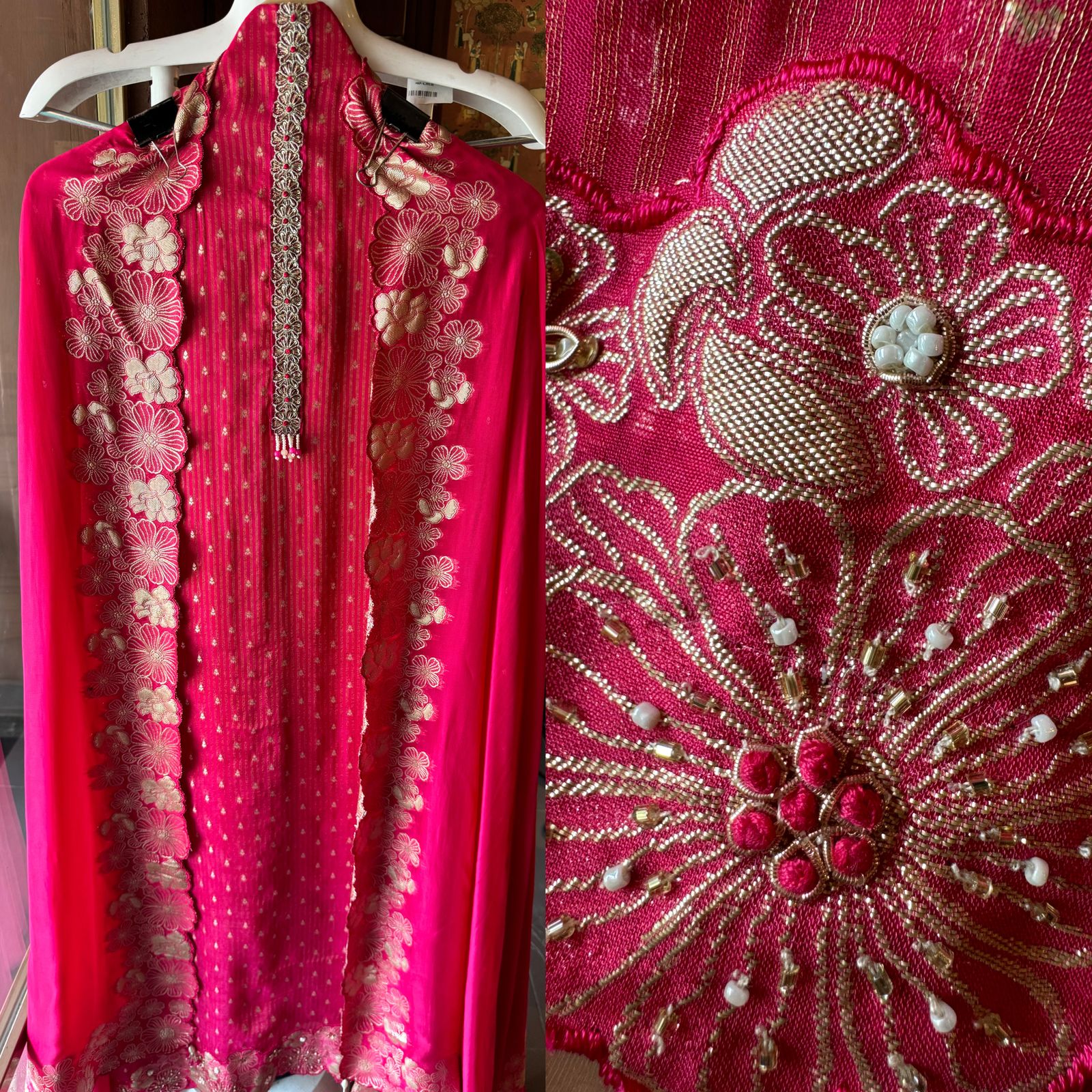 Self organza Bootidaar shirt with embroidered floral