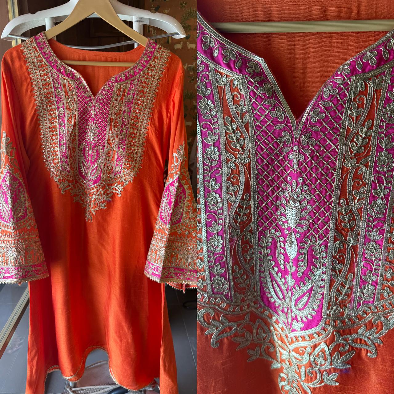 Pure 100% raw silk Kurta with Very beautiful Gold