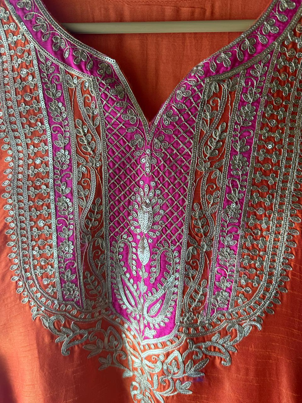 Pure 100% raw silk Kurta with Very beautiful Gold