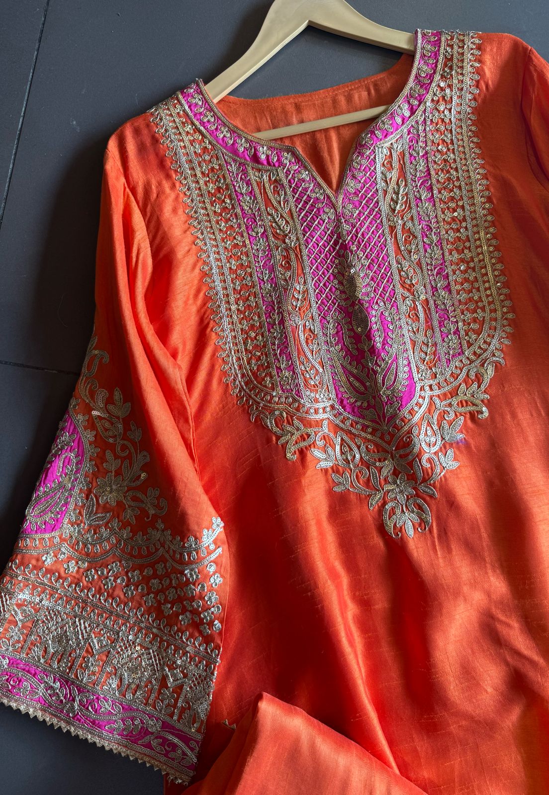 Pure 100% raw silk Kurta with Very beautiful Gold