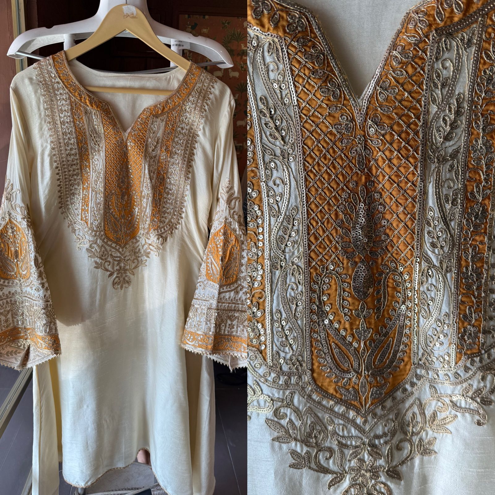 Pure 100% raw silk Kurta with Very beautiful Gold