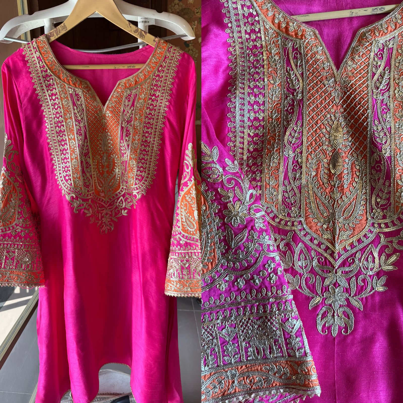 Pure 100% raw silk Kurta with Very beautiful Gold Zari