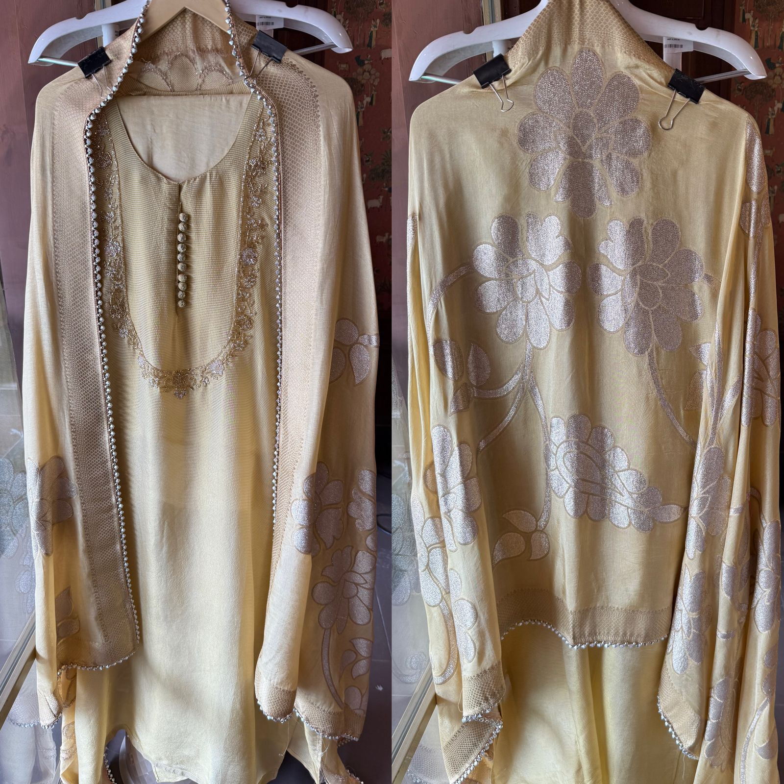 Self Tissue Kurta with Gold lurex Semi stitched shirt