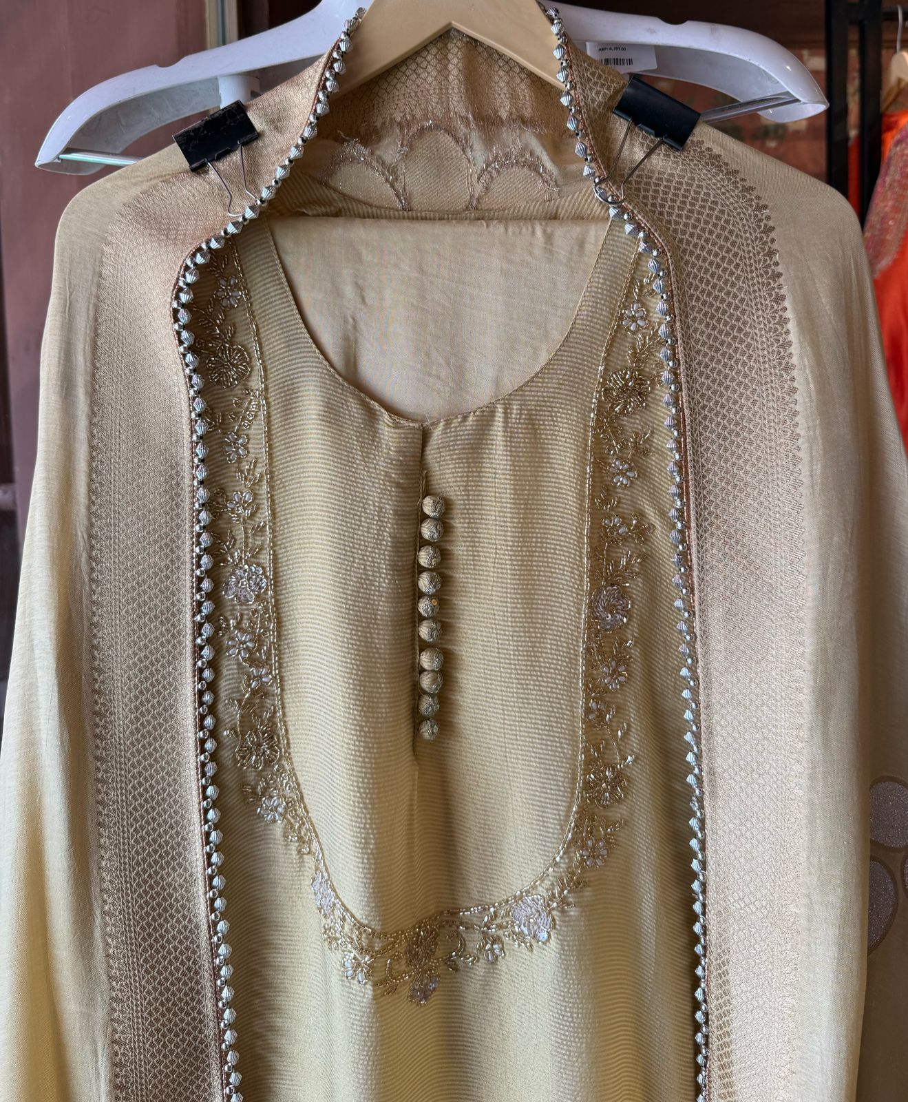 Self Tissue Kurta with Gold lurex Semi stitched shirt