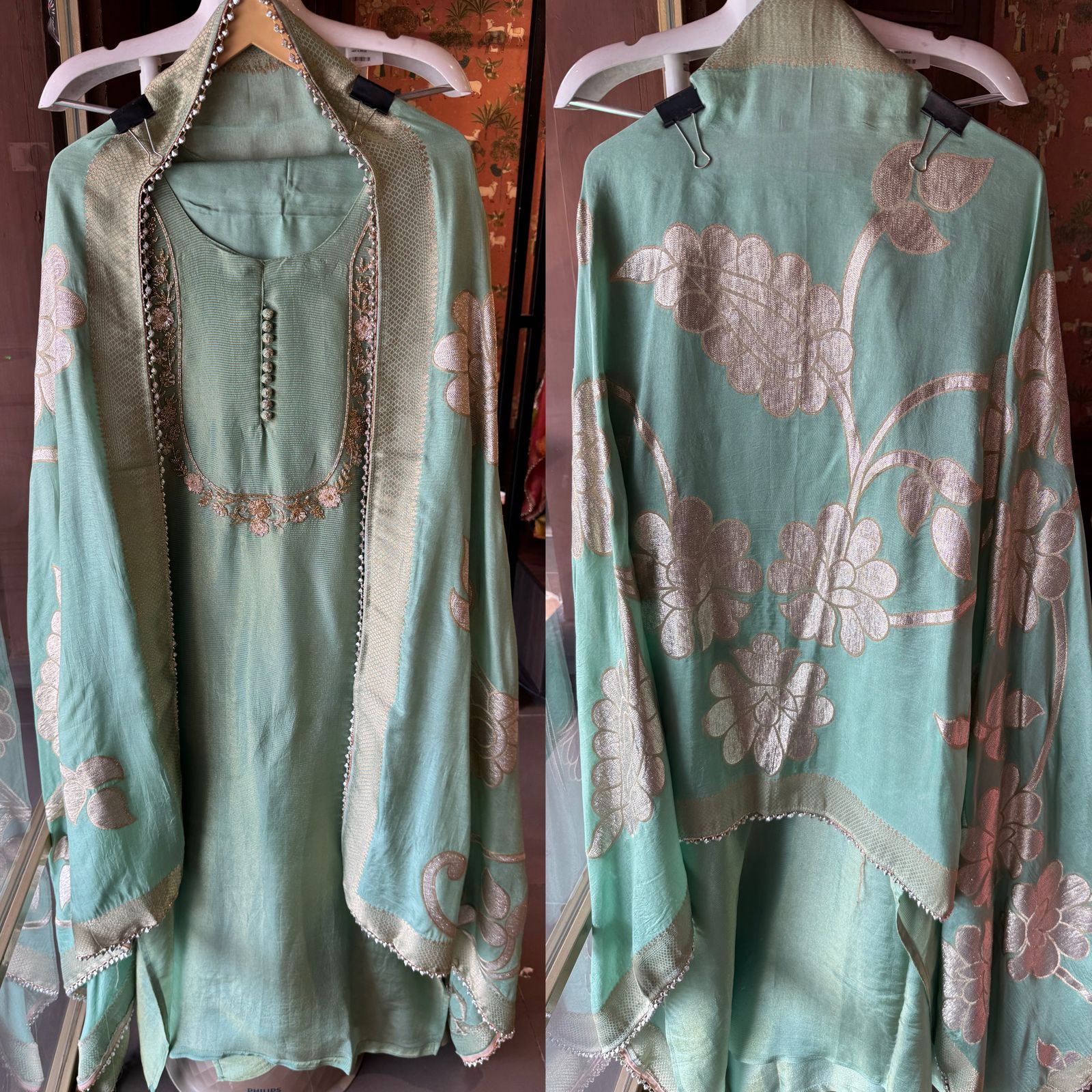 Self Tissue Kurta with Gold lurex Semi stitched shirt